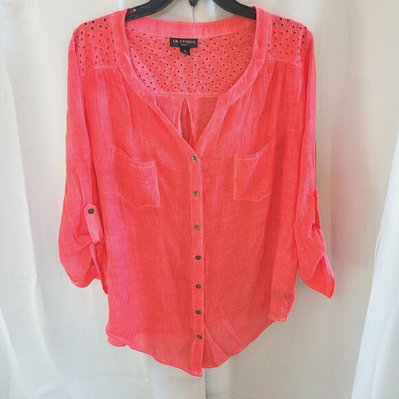 IN STudio Women Top Plus Size 3X Pink Button Up Lagenlook Lightweight Boho 17458 - Picture 1 of 13